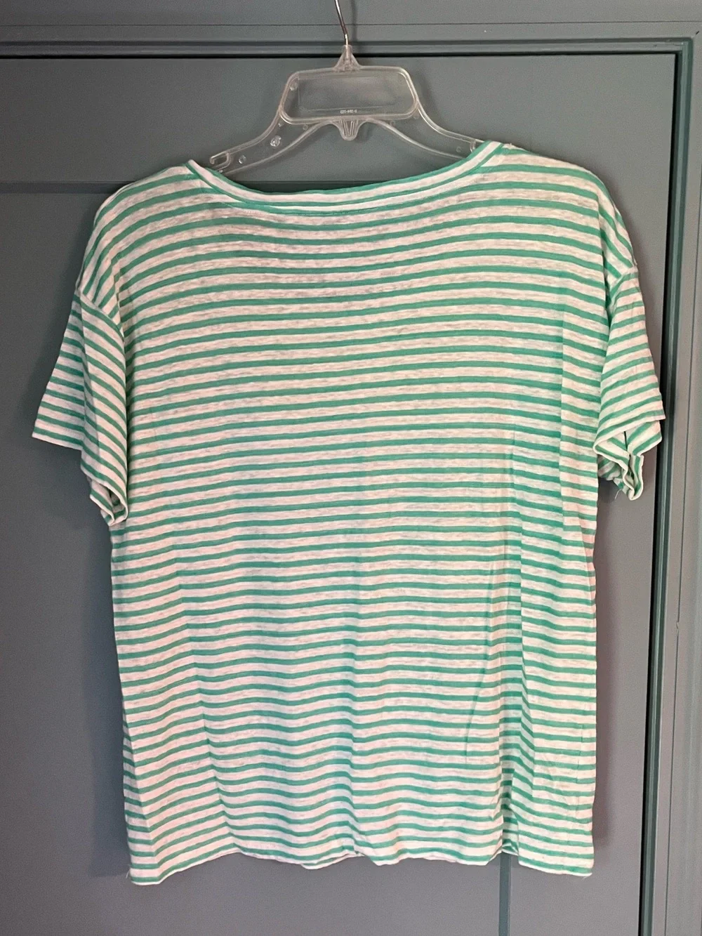 Jcrew 100% Linen Striped Short-Sleeve Crewneck Top - Mint/White